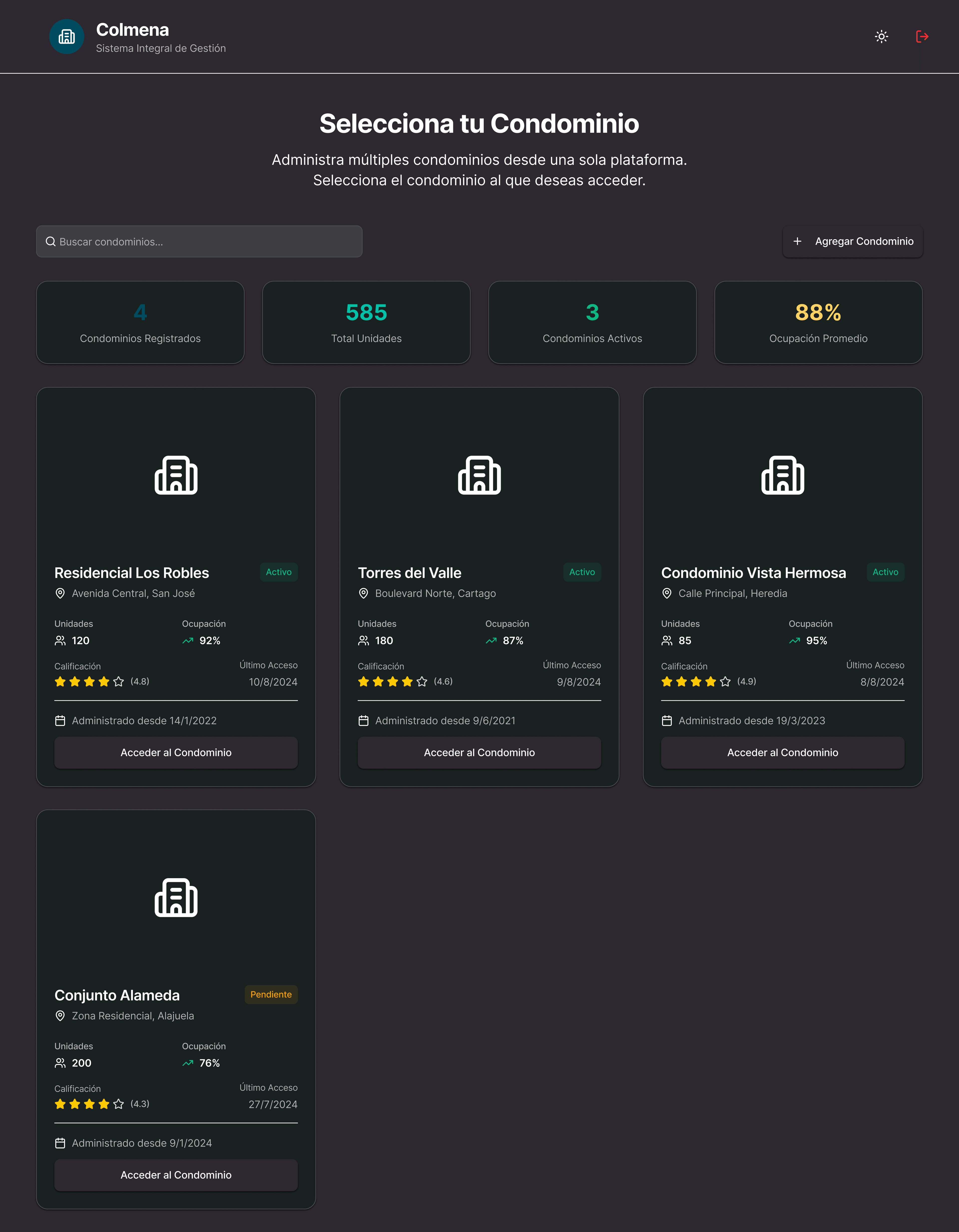 Dashboard Principal de Colmena